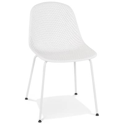 Chaise design intérieur / extérieur 'ZACK' assise blanche perforée et 4 pieds en métal blanc