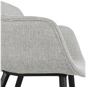 Chaise design lounge à accoudoirs 'NICE' en tissu gris clair avec 4 pieds en métal noir