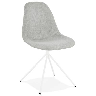 Chaise design style industriel 'PERRY' en tissu gris clair avec 4 pieds en métal blanc
