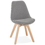 Chaise design de style moderne 'MILANO' en tissu pied de poule avec 4 pieds en bois naturel