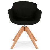 Chaise design de style scandinave à accoudoirs 'VOGAN' en tissu noir avec 4 pieds en bois naturel