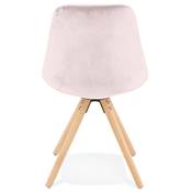 Chaise scandinave style vintage 'FIRENZA' en velours rose et pieds en bois naturel