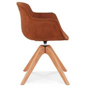 Chaise design style scandinave à accoudoirs 'VOGAN' en microfibre marron avec 4 pieds bois naturel