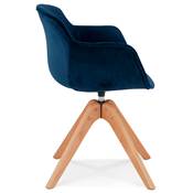 Chaise design de style scandinave à accoudoirs 'VOGAN' en velours bleu avec 4 pieds en bois naturel