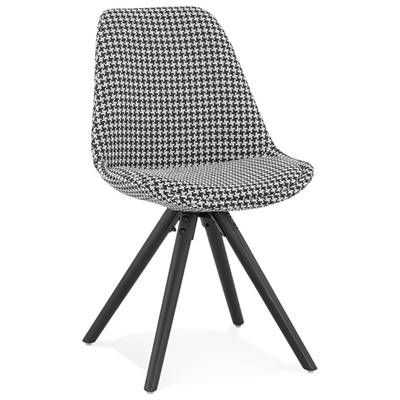 Chaise vintage 'BLACK FIRENZA' en tissu pied de poule et pieds en bois noir