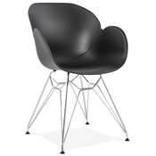 Chaise style industriel design à accoudoirs 'LOTUS' noire avec 4 pieds en métal chromé