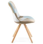 Chaise scandinave design 'Stromstad' tissu patchwork 4 pieds en bois naturel