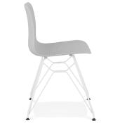 Chaise design 'Sländak White' grise avec 4 pieds en métal blanc