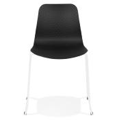 Chaise design empilable 'Style White' noire pieds tréteaux en métal blanc