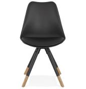 Chaise design 'Modena' noire avec 4 pieds en bois noir et métal brossé doré