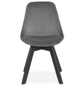 Chaise design 'Black Milano' en velours gris avec 4 pieds en bois noir