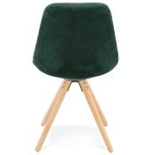 Chaise design 'Firenza' en velours verte avec 4 pieds en bois naturel