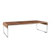 Table basse design rectangulaire 'Mika' en noyer pieds en métal chromé – 120 x 60 cm