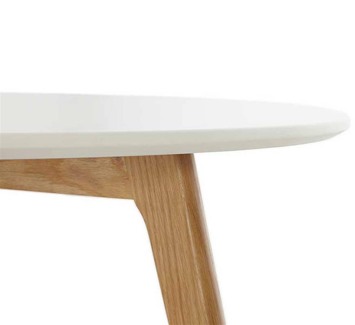 Petite table ronde scandinave avec pieds bois et plateau blanc 
