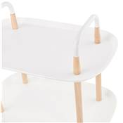 Desserte roulante 'FASTY' plateau blanc et pieds en bois naturel sur roulettes blanches