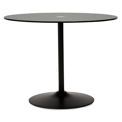 Table à diner design ronde 'Isflak' plateau verre noir pied central métal noir – Ø 100 cm