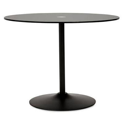Table design ronde 'Isflak' plateau verre noir pied central métal noir – Ø 100 cm