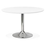 Table / table de réunion design ronde 'Mandlar' bois blanche pied central métal chromé – Ø 120 cm