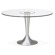Table de salle à manger ronde 'Fryst' en verre et pied central en métal brossé – Ø 120 cm