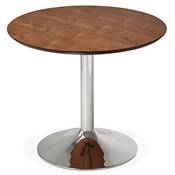Petite table à diner / de bureau ronde 'Kontur' plateau noyer pied central métal chromé - Ø 90 cm