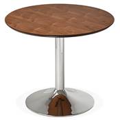 Petite table / table de réunion ronde 'Kontur' plateau noyer pied central métal chromé - Ø 90 cm