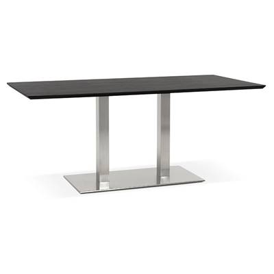 Table à diner / de salle à manger 'Tvillin' noire en bois pied central acier brossé - 180 x 90 cm