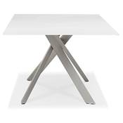 Table de salle à manger 'Tepee Verre' plateau verre trempé blanc pieds acier brossé - 200 x 100 cm