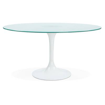 Table / table de réunion ronde 'Roundglass XL' en verre opaque pied central blanc – Ø 140 cm