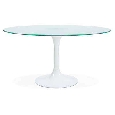 Table à diner / de réunion ronde 'Roundglass XL' en verre opaque pied central blanc – Ø 140 cm