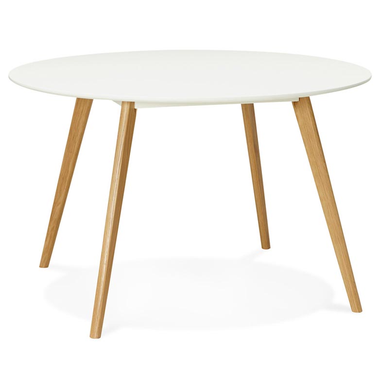 Table / table de réunion scandinave ronde 'Solnä' plateau bois blanc 4 pieds bois – Ø 120 cm