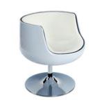 Fauteuil boule design rond 'Coque' pivotant blanc pied central en métal chromé