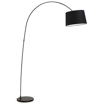 Lampadaire arqué design 'Sigill' abat-jour en tissu noir structure et socle en métal noir