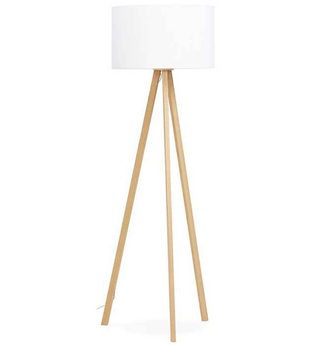 Lampadaire trépied scandinave Stätiv abat jour rond tissu blanc 3 pieds  bois de salon lampe de sol