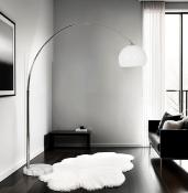 Lampadaire design 'Arc XL' abat-jour blanc structure en métal chromé socle en marbre