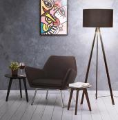 Lampadaire trépied scandinave 'Stätiv' abat-jour en tissu noir 3 pieds en métal noir