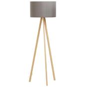 Lampadaire trépied scandinave 'Stätiv' abat-jour en tissu gris 3 pieds en bois naturel