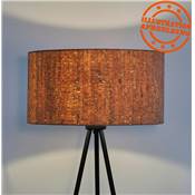 Lampadaire trépied scandinave 'SUGHERO' avec abat-jour en liège naturel et 3 pieds en métal noir