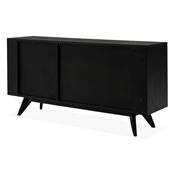 Meuble bahut buffet design 'CHESTERFIELD' en bois noir 2 portes et 3 tiroirs pieds en bois massif noir