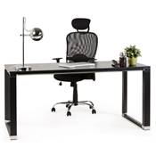 Bureau de direction droit 'Business' en bois noir pieds métal noir et métal chromé – 160 x 80 cm