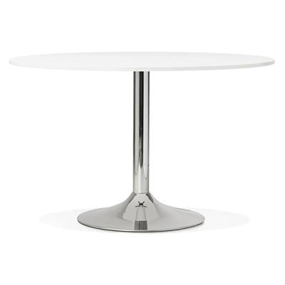 Table à diner / salle de réunion ronde 'Druna' bois blanc pied central en métal chromé - Ø 120 cm