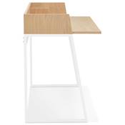 Petit bureau droit / table de travail design 'RAFFINE' bois naturel pieds métal blanc - 120 x 60 cm