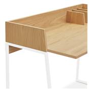 Petit bureau droit / table de travail design 'RAFFINE' bois naturel pieds métal blanc - 120 x 60 cm