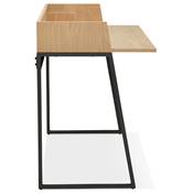 Petit bureau droit / table de travail design 'RAFFINE' bois naturel pieds métal noir - 120 x 60 cm