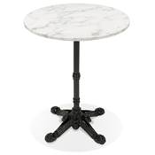 Petite table ronde de bistrot 'ANTIK' pierre blanche effet marbre pied central rond noir - Ø 60 cm