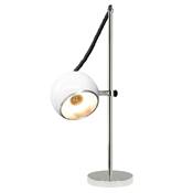 Lampe  poser design 'Globo' abat-jour rond blanc structure et socle en mtal chrom