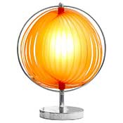 Lampe à poser design 'Astra' abat-jour rond modulable en lamelles flexibles orange structure chromé