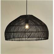 Suspension design demi sphère 'JUNGLE' noire abat jour rotin structure métal réglable en hauteur