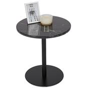 Table d'appoint guéridon design 'MORK' marbre noir nervuré blanc pied central métal noir - Ø 45 cm