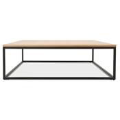 Grande table basse industriel carrée 'FYRKANT' bois finition naturel pieds métal noir - 110 x 110 cm