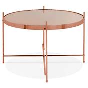 Table basse ronde 'ELEMENTO MEDIUM' plateau en verre miroir cuivré 4 pieds en métal cuivré - Ø 60 cm